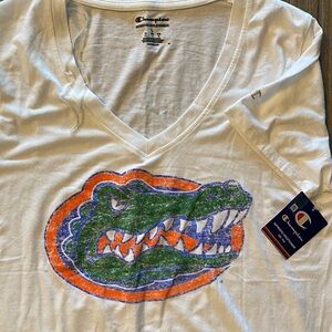 Champion White V-Neck T-Shirt with Gator Logo
